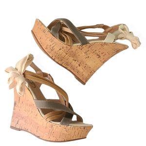 CARRINI Cork Wedge Open Toe Platform Strappy Heels Size 5